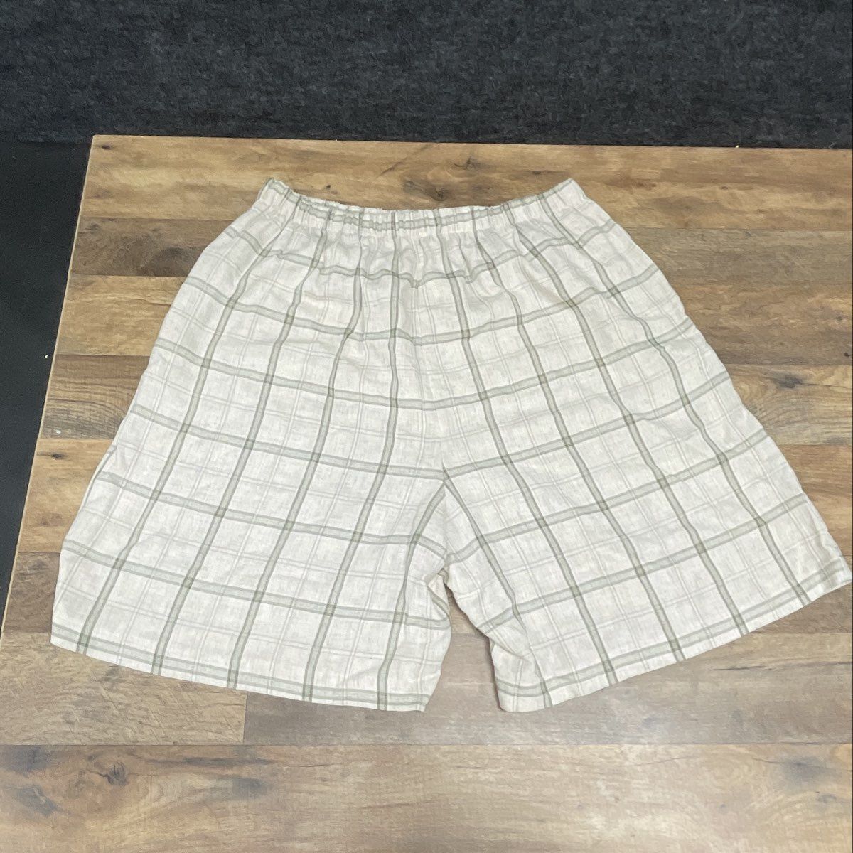 Vintage 90s Collaborations Women's Plaid Flax Blend Shorts Tan Green Sz 20 USA