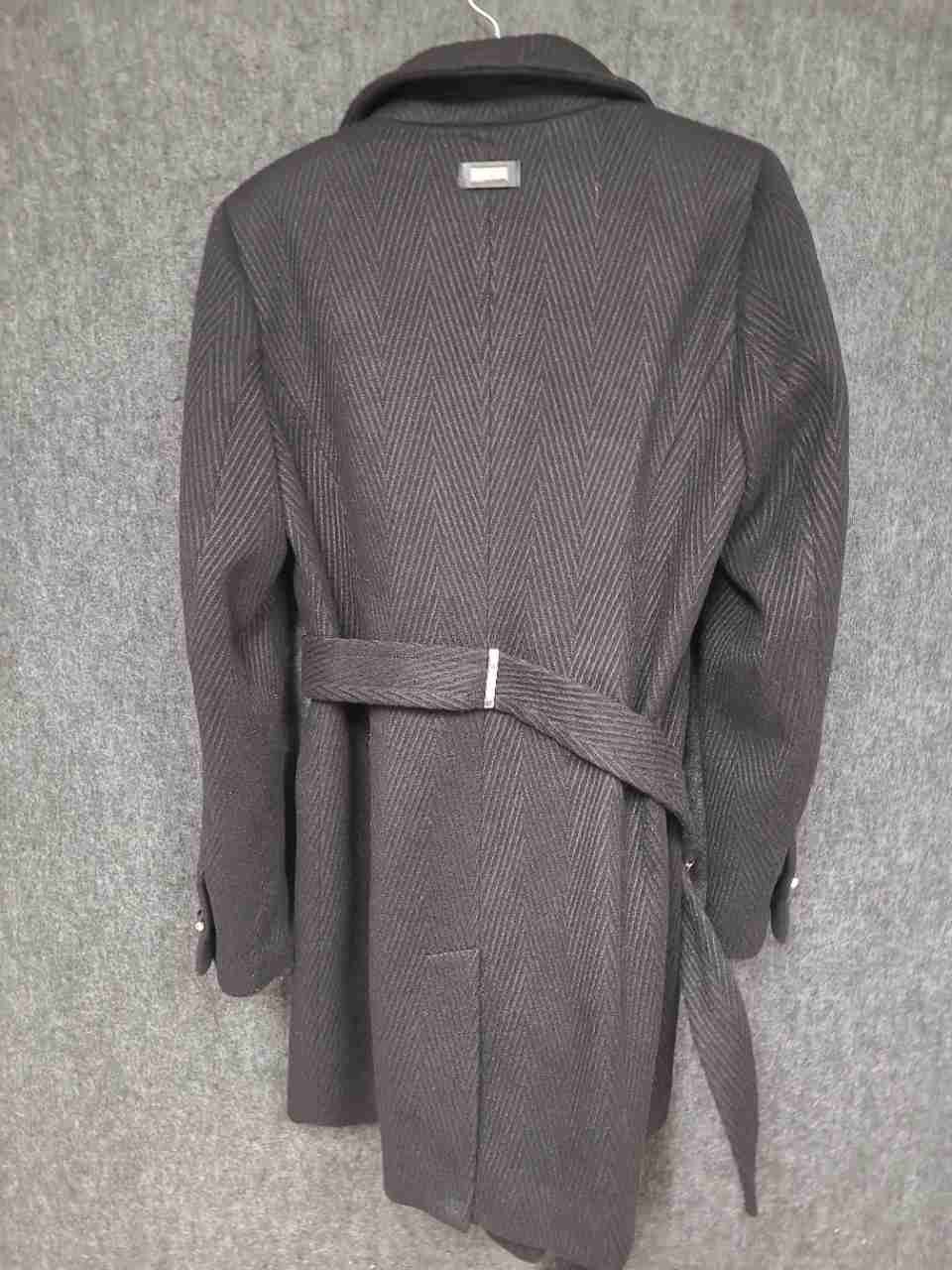 Calvin Klein Women's Herringbone Belted Wrap Coat Dark Gray Charcoal Size S