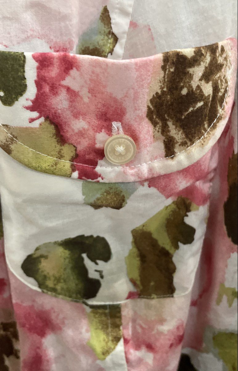 Jones New York Signature Woman Women's White Pink Floral Cotton Button Up Shirt