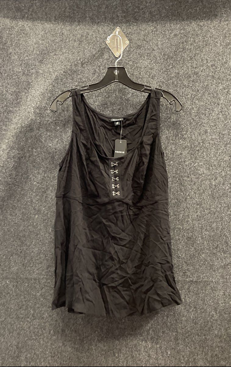 Torrid Women's Fit and Flare Rayon Slub Sleeveless Top Black Sz 00 NWT