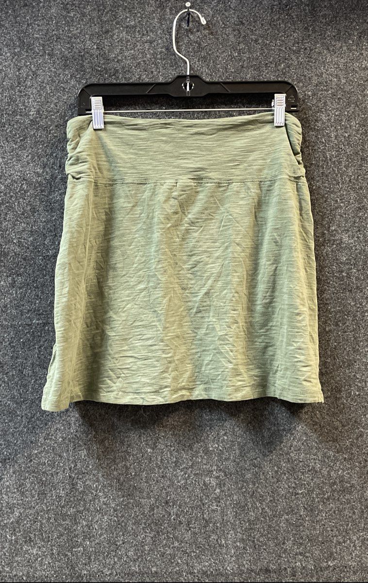 L.L. Bean Women's Skirt Green Heathered Ruched Knit Cotton Tencel Blend Sz M
