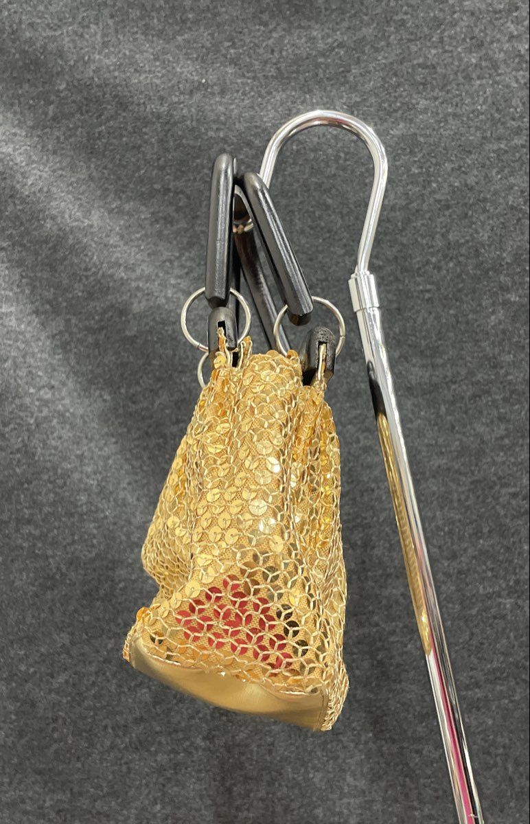 Unbranded Vintage Gold Sequin Bedazzled Purse Wood Handle Handbag