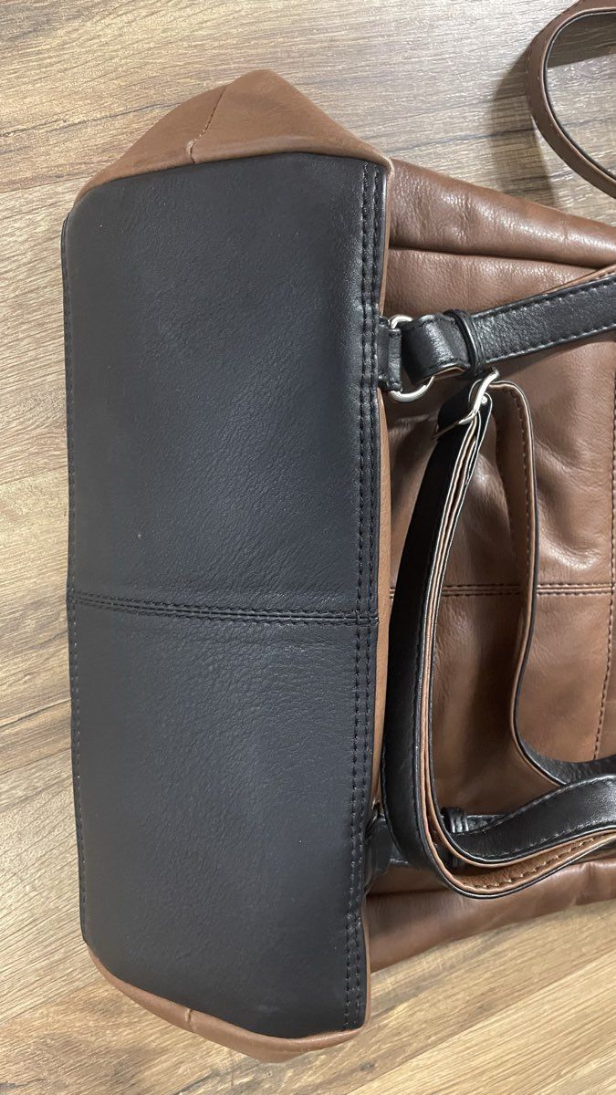 iLi Brown Black Leather Whipstitch Tassel Mini Backpack Bag RFID