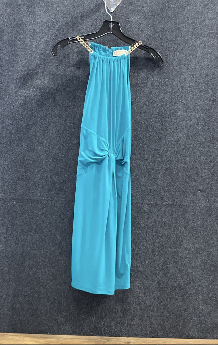 Michael Kors Women's Turquoise Gold Chain Halter Neck Twisted Waist Blouse Sz XS