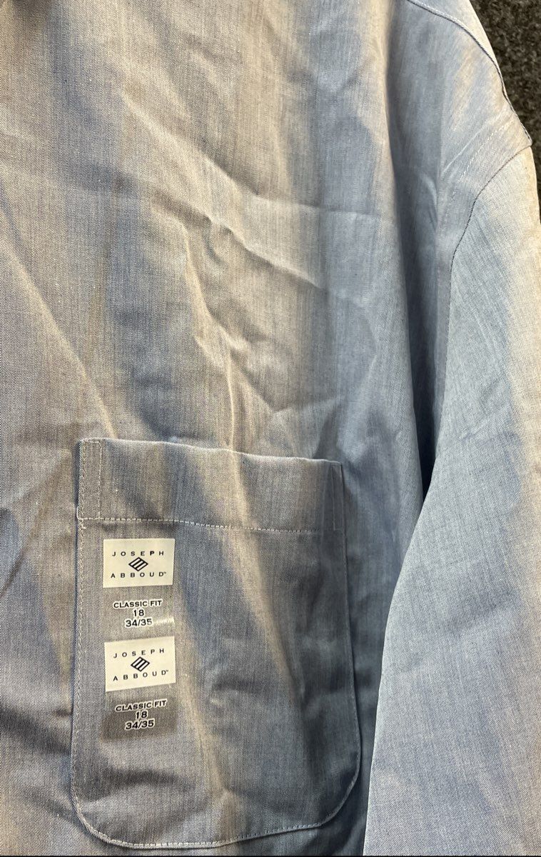 Joseph Abboud Men's Blue Classic Fit Non-Iron Cotton Dress Shirt NWT Sz 18 34/35