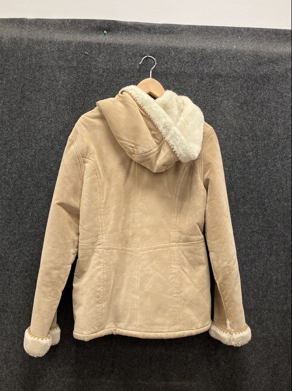 Sonoma Women's Tan Suede Leather Hooded Jacket Faux Fur Lined Sz M