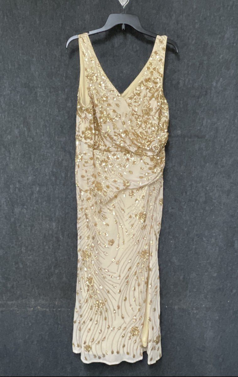 Ever Pretty Women's Gold Sequin V-Neck Sleeveless Maxi Evening Gown Size 16