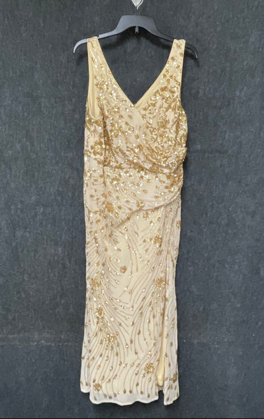 Ever Pretty Women's Gold Sequin V-Neck Sleeveless Maxi Evening Gown Size 16