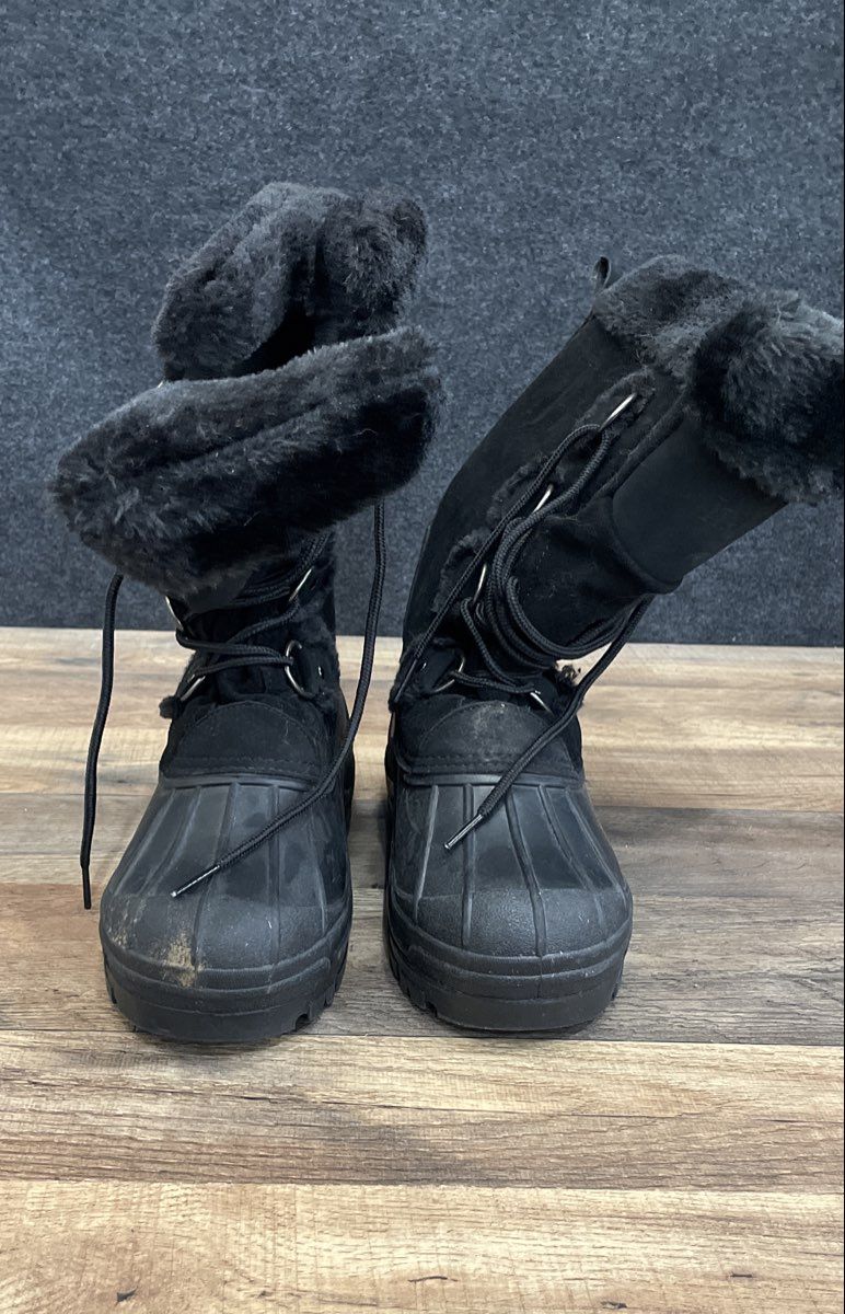 SHOE DEPT Maria Black Leather Faux Fur Duck Boots Winter Snow Women's Size 7