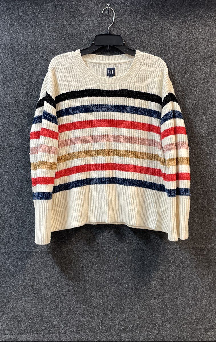 GAP Women's Multicolor Striped Chenille Ribbed Knit Sweater Sz L