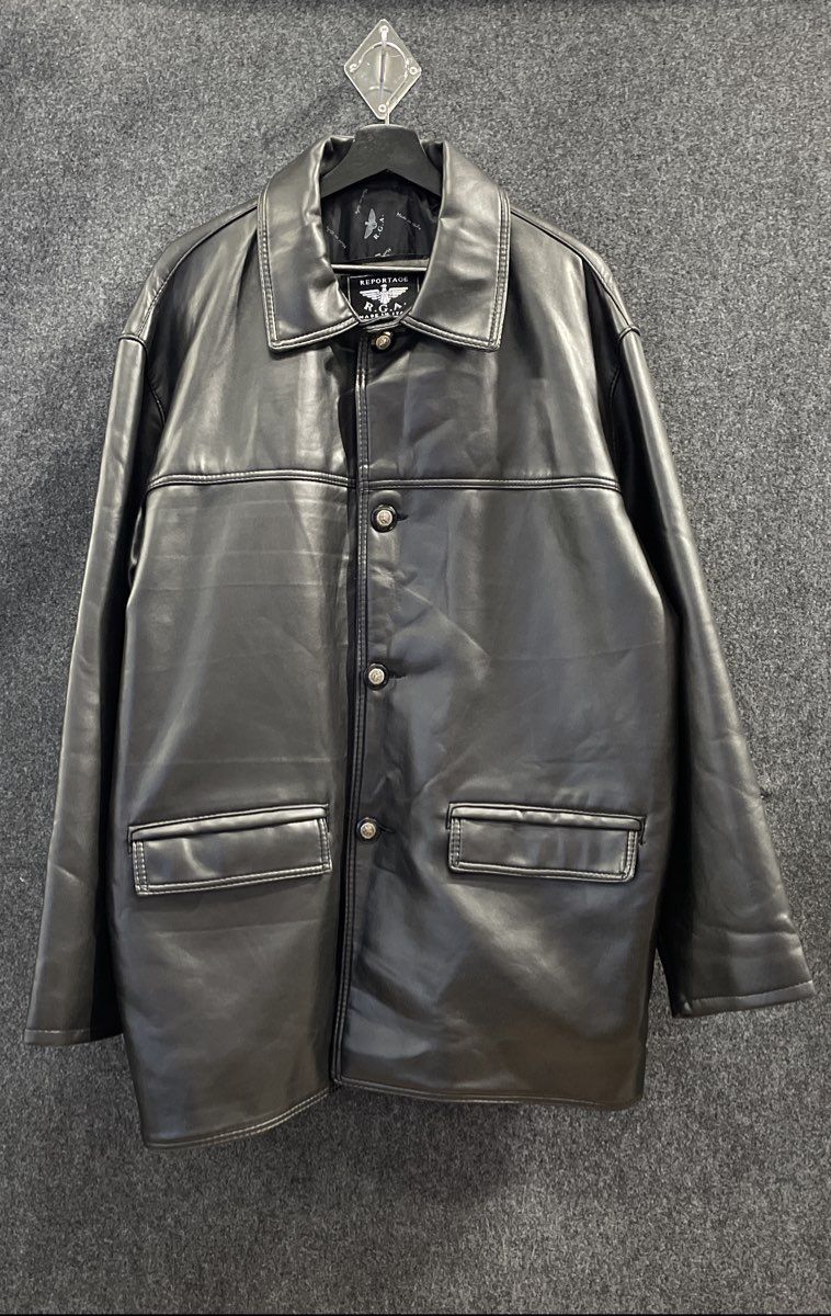 Vintage 90s Reportage R.G.A. Men's Black Leather Jacket Car Coat Made in Italy