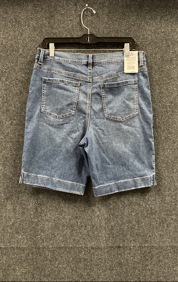 Gloria Vanderbilt Women's Amanda Bermuda Blue Whiskers Slimming Shorts NWT 12P