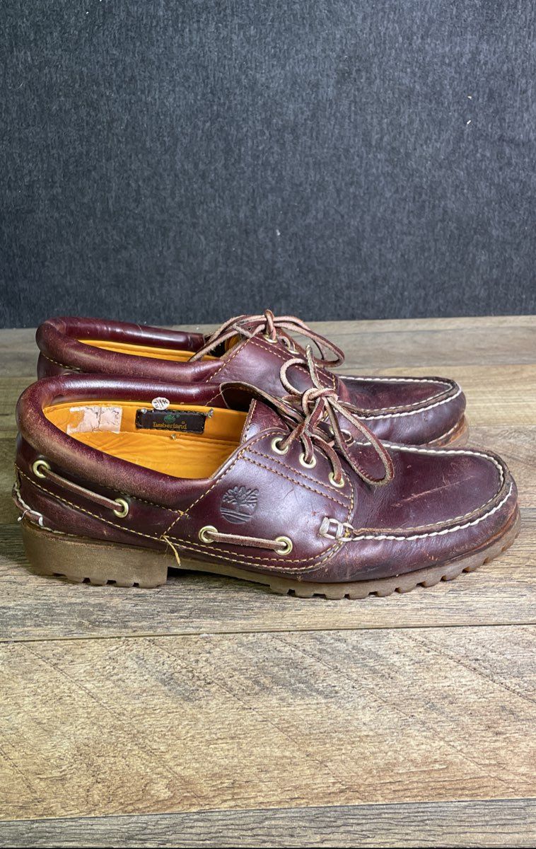Timberland Authentic 3-Eye Lug Handsewn Boat Shoes Burgundy Leather Size 8.5