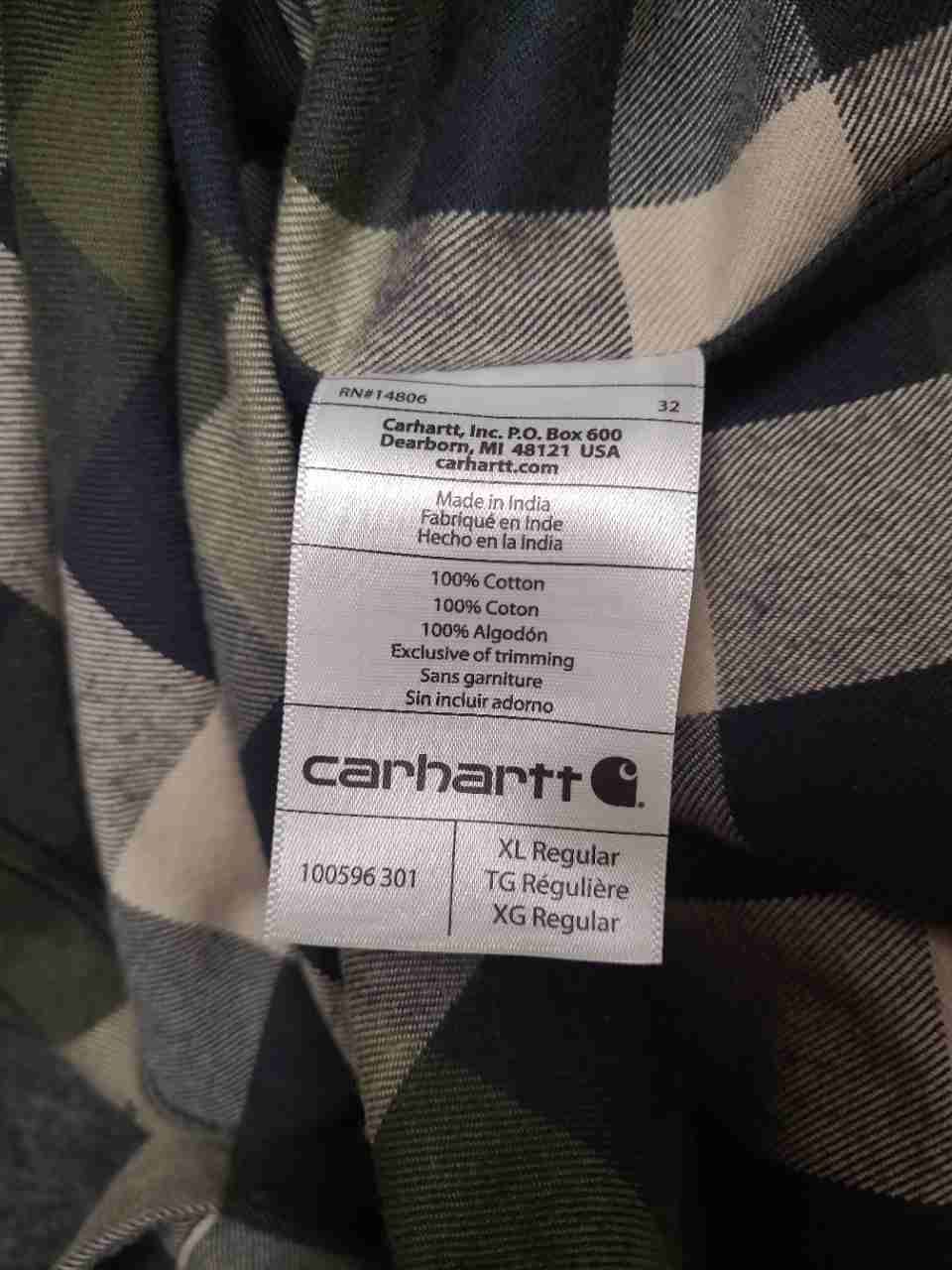 Carhartt Men's Hubbard Plaid Long Sleeve Shirt Green Cream Original Fit XL