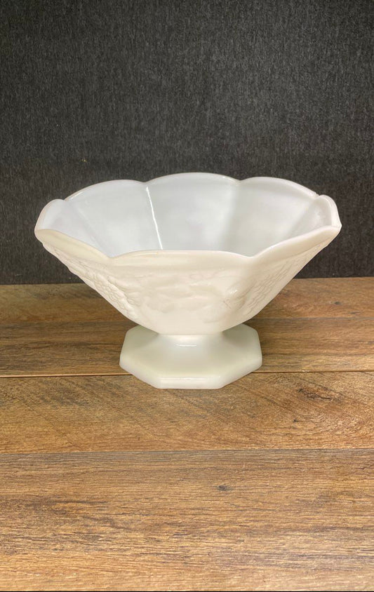 Vintage Styled Anchor Hocking Milk Glass Pedestal Fruit Bowl
