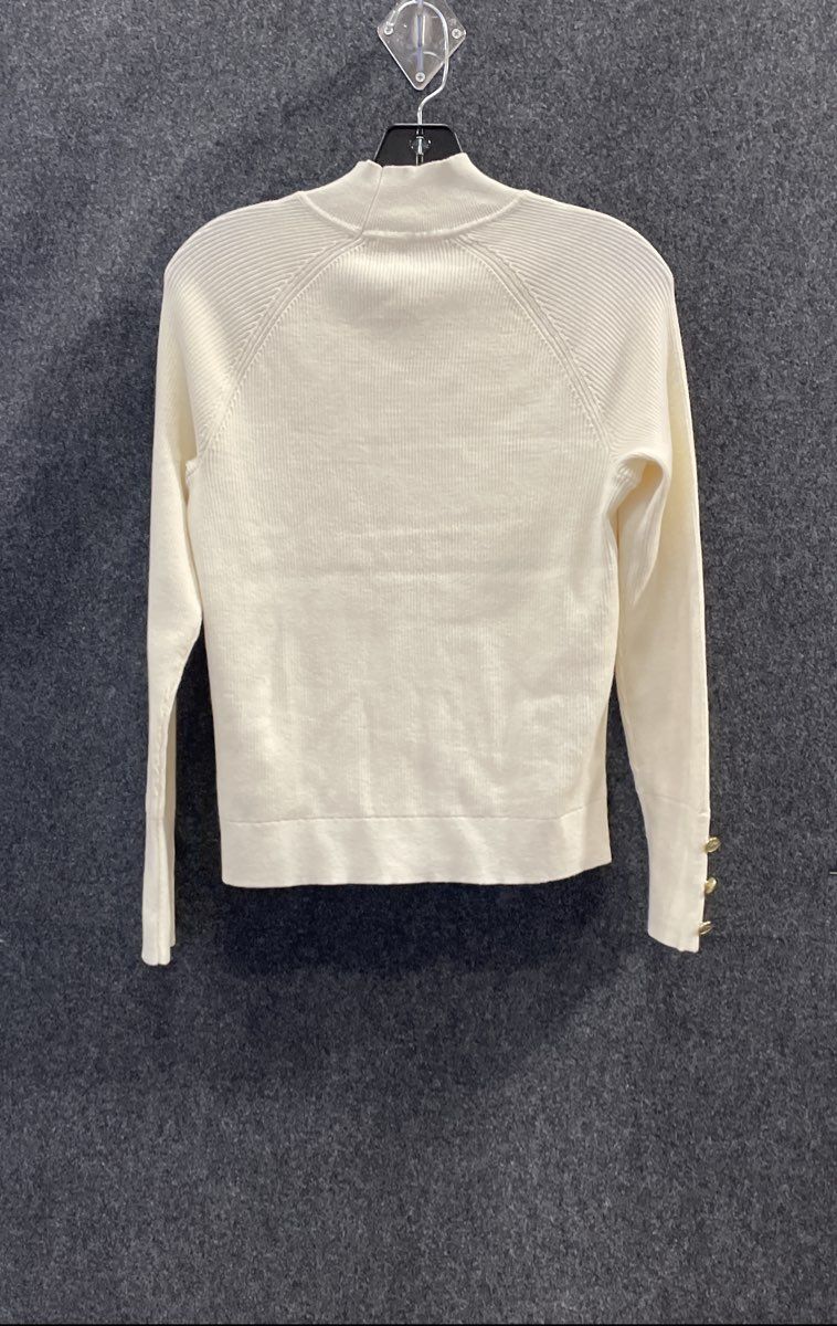 Michael Kors Women's Cream Mock Neck Ribbed Sweater Gold Button Cuff Size L