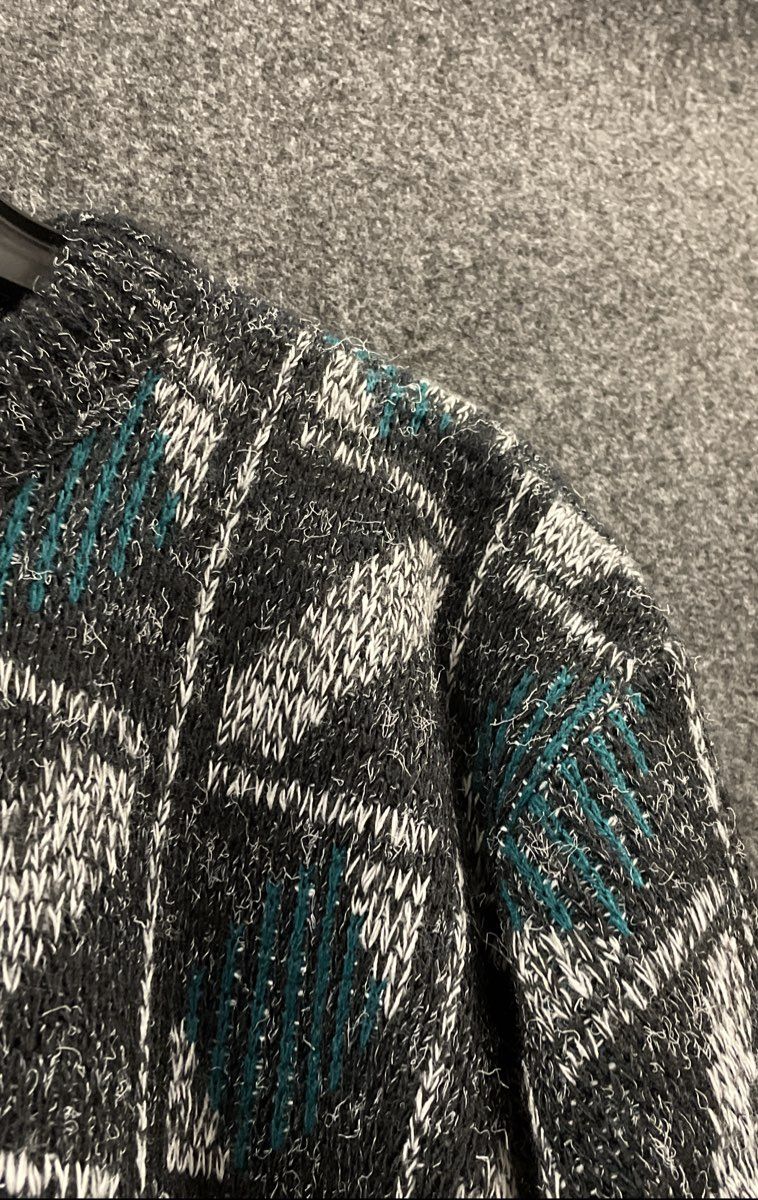 Vintage 90s Honneywell & Todd Men's Teal Geometric Knit Sweater USA Made Sz S
