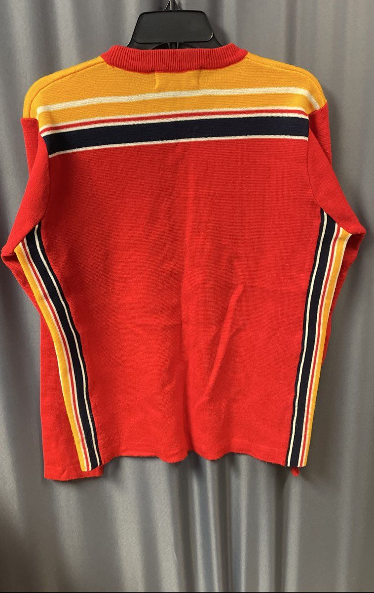 Vintage 70s Bryson Ltd Men's Red Striped Crewneck Acrylic Sweater Sz M