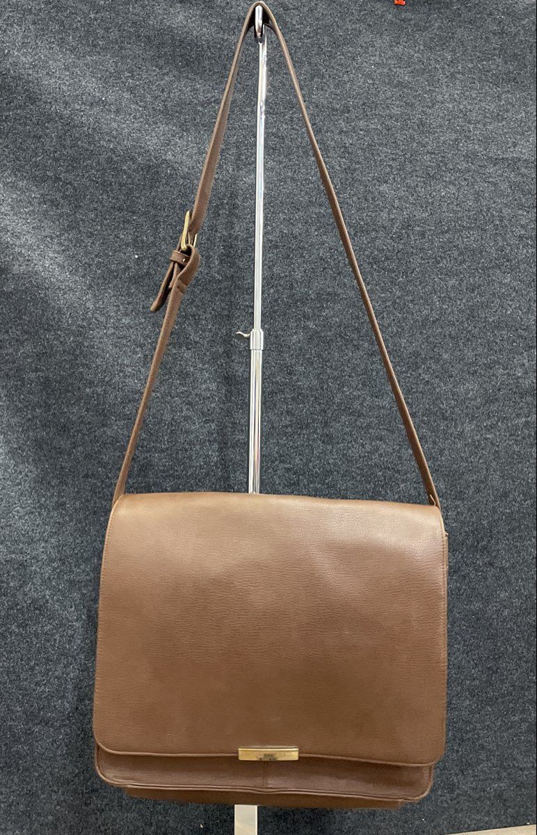 Nine West Brown Leather Satchel Crossbody Messenger Bag Large Vintage Gold HW
