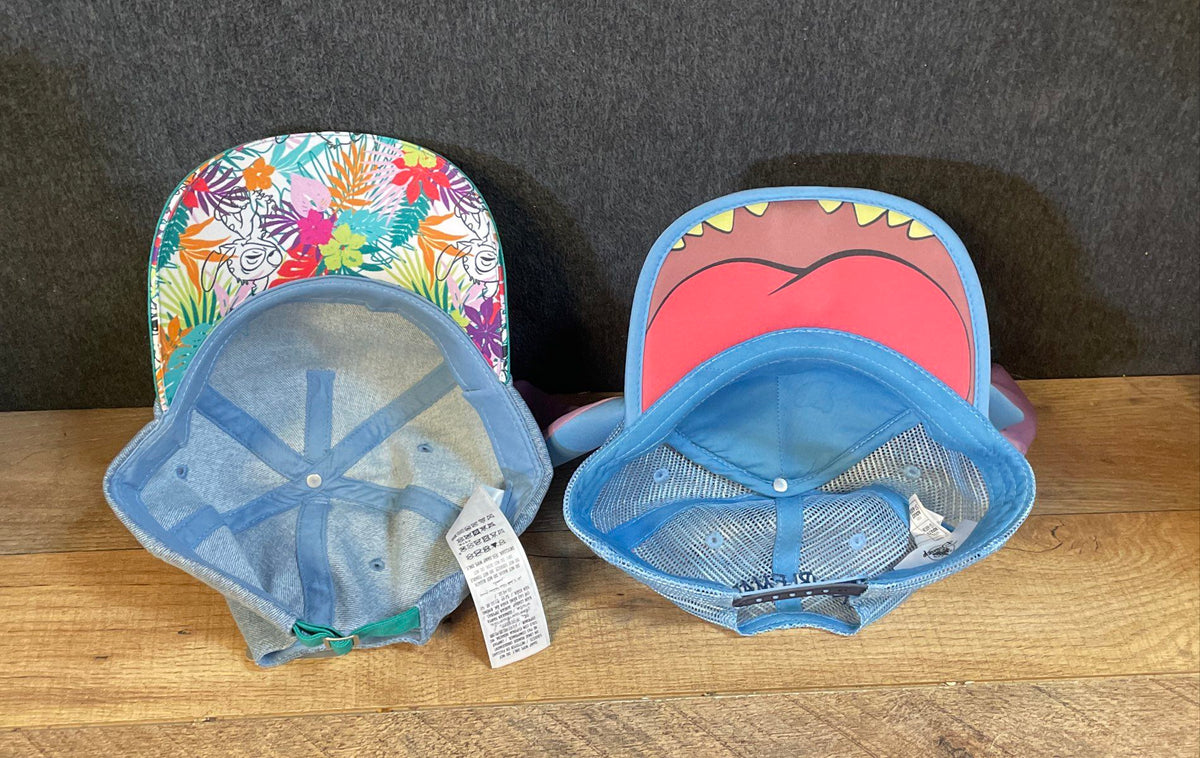 Disney Stitch Hat Lot 2pc 3D Ears Trucker Trouble Maker & Denim Floral OSFM