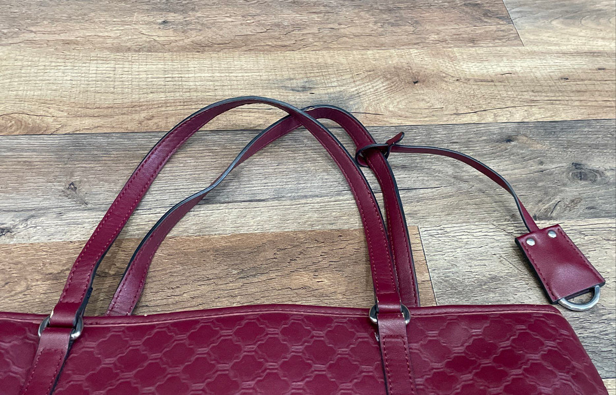 Dana Buchman Red Leather Embossed Lattice Tote Bag Silver Hardware
