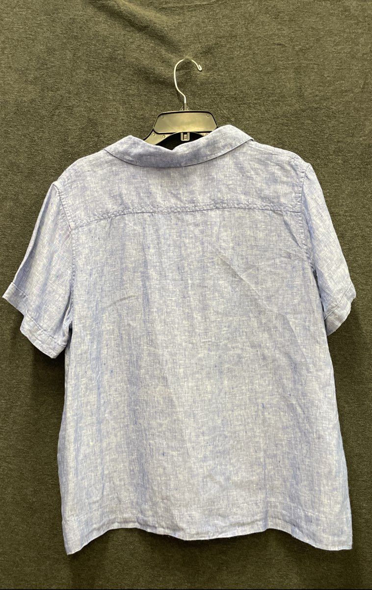 L.L. Bean Women's Blue 100% Linen Short Sleeve Button Down Shirt Sz XL