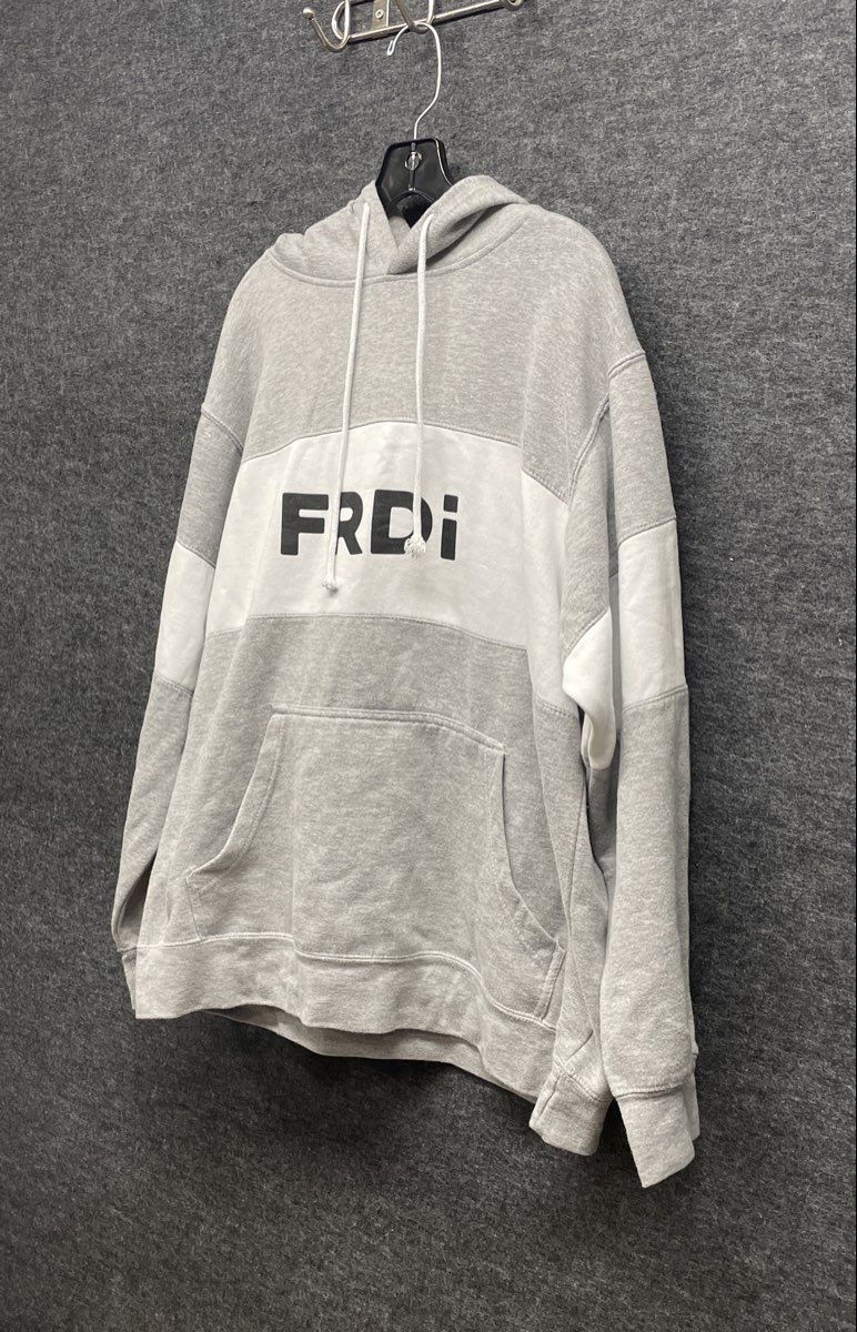 MV Sport Men's Gray White Colorblock FRDI Graphic Hoodie Sweatshirt Sz XL