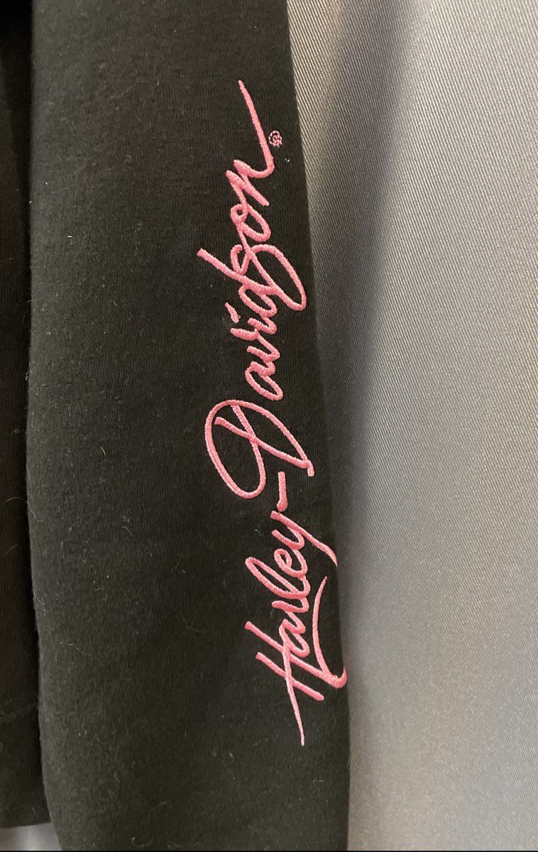 Vintage Harley-Davidson Embroidered Zip Up Hoodie Black Pink Sz L