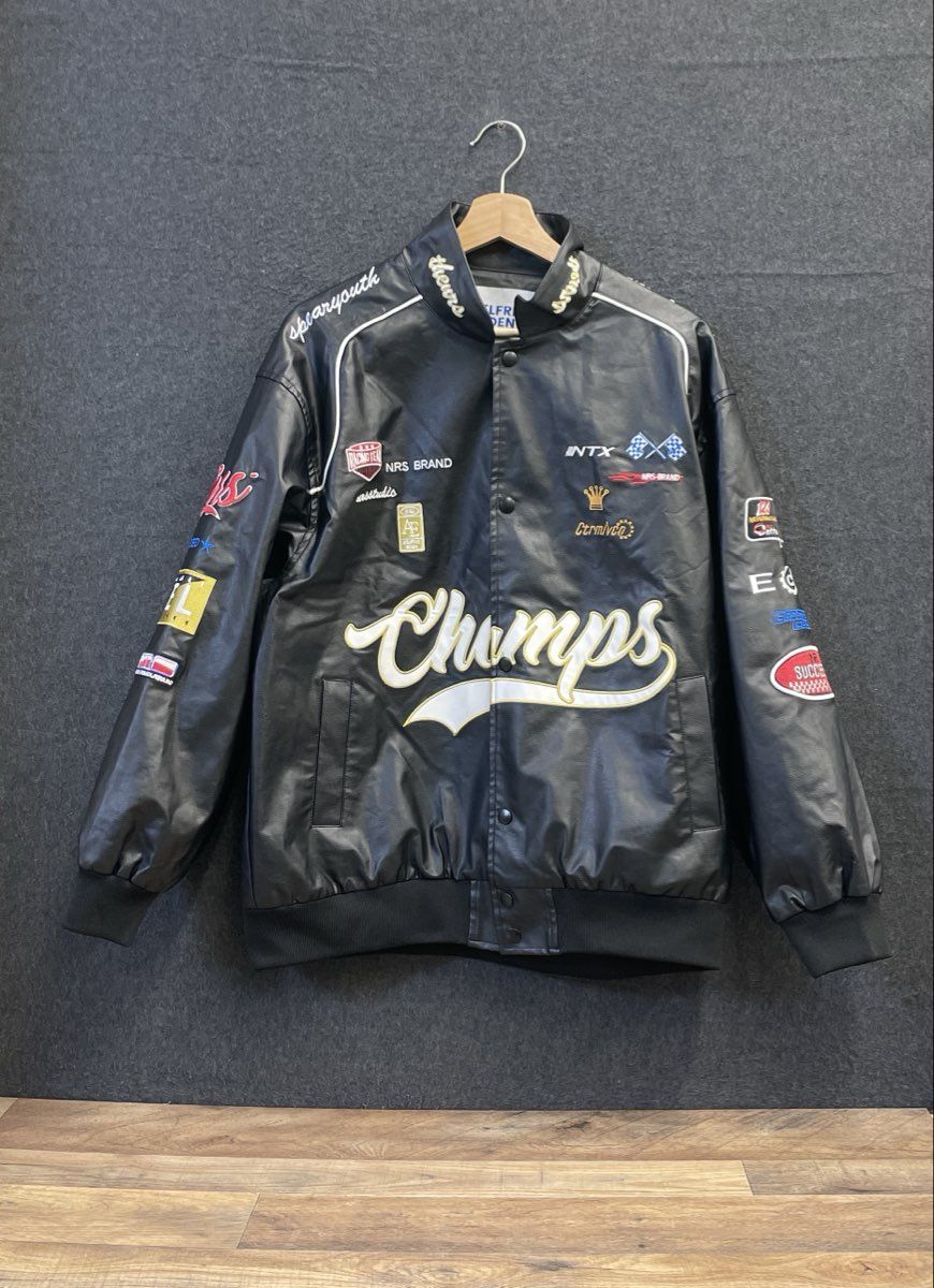 Elfric Eden Men's Sports Moto Style Racing Jacket Black Faux Leather Patch Sz XS