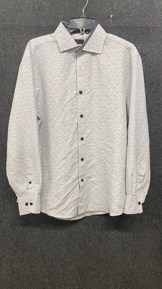 BC Collection Men's Long Sleeve Dress Shirt White Micro Print Patterned Sz M