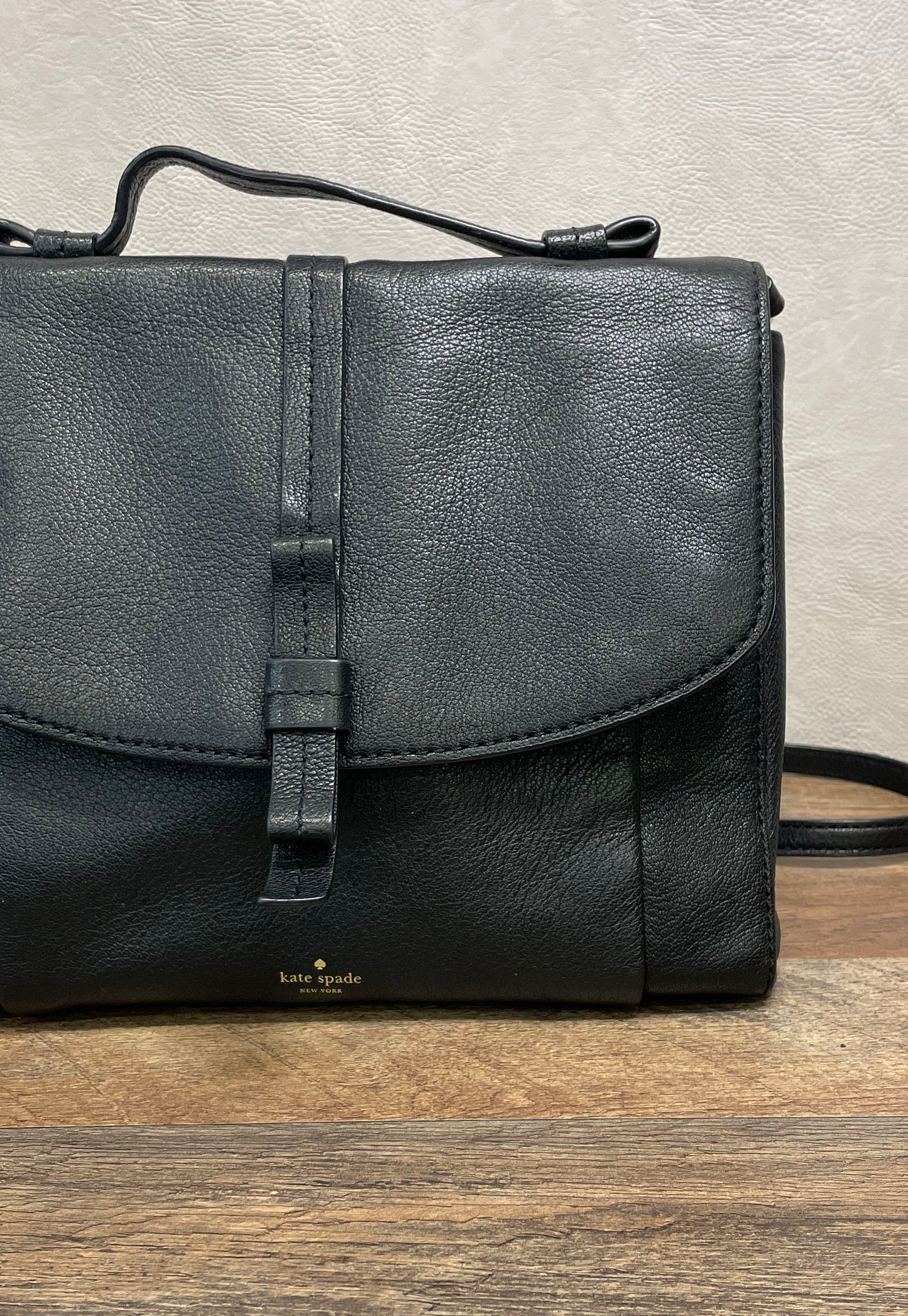 Kate Spade New York Black Pebbled Leather Bow Crossbody Bag Gold Hardware
