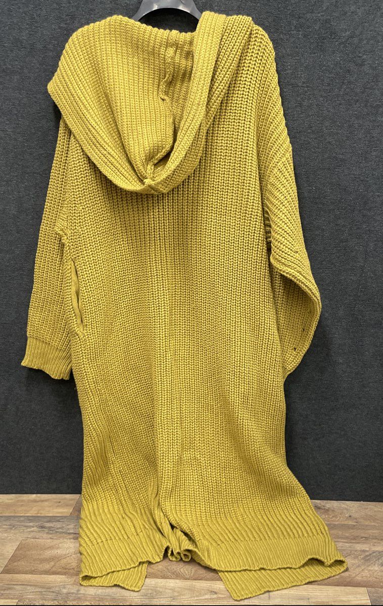 Oli & Hali Women's Mustard Yellow Chunky Knit Hooded Duster Sweater Sz L NWT