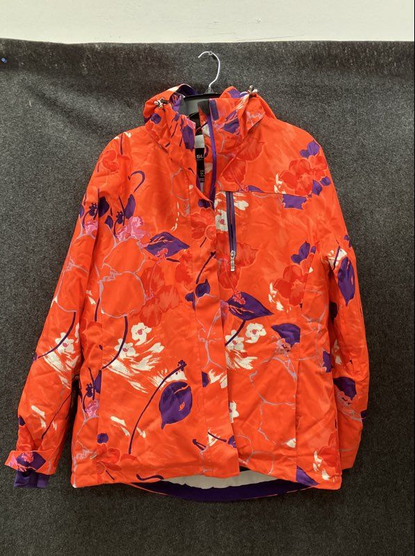 Sunice Women's Orange Floral Print Insulated Hooded Winter Ski Jacket Size 16