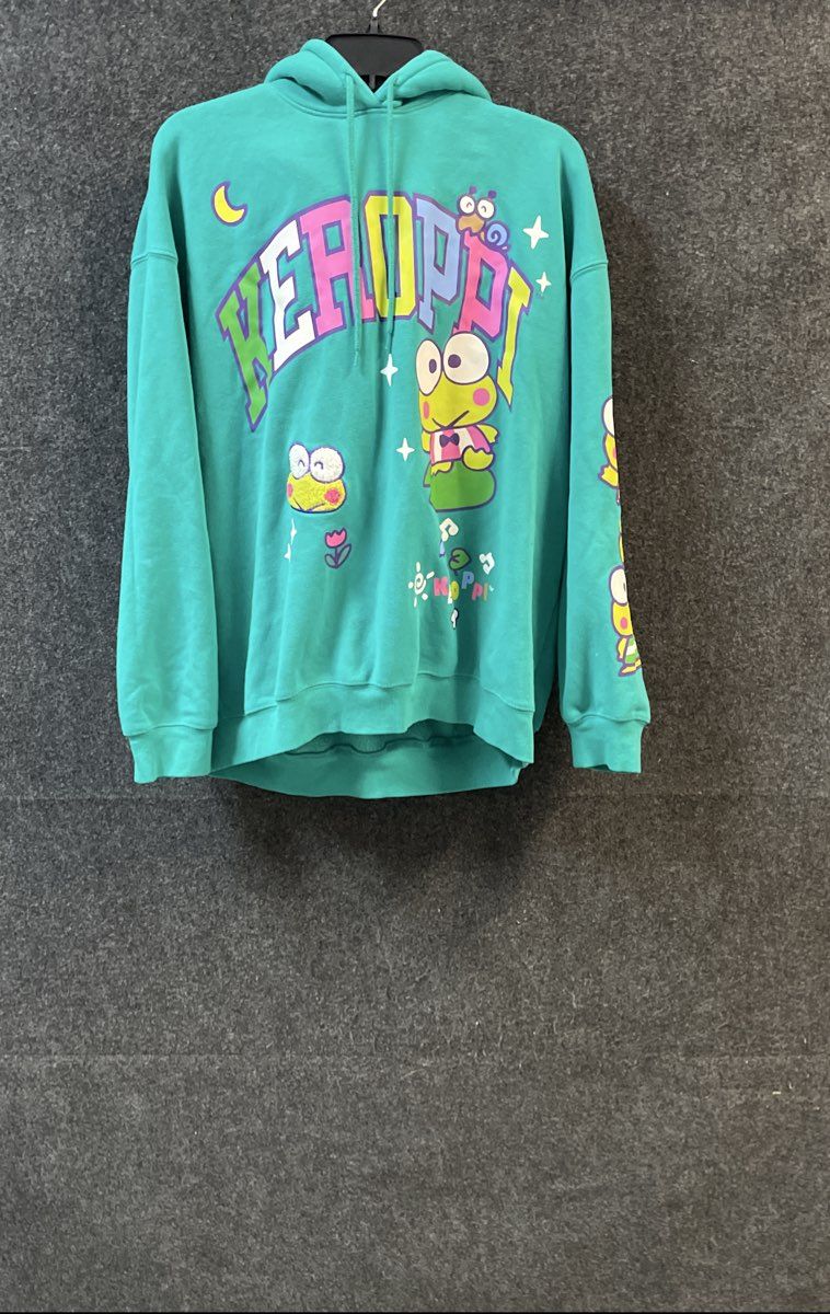 Sanrio Keroppi Women's Teal Hoodie Graphic Pullover Sherpa Lined Hood Sz XXL