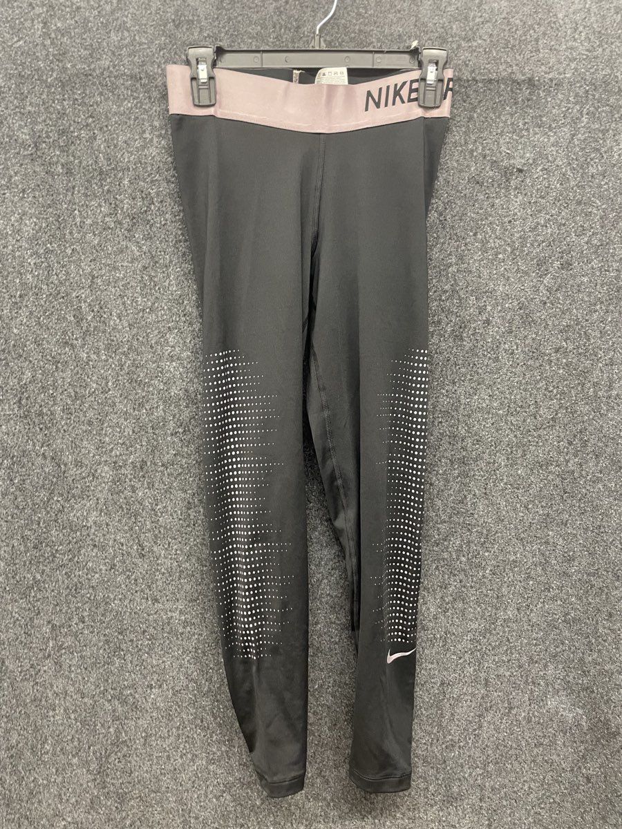 Nike Pro Women's Dri Fit Graphic Training Leggings Black Mauve Size Medium