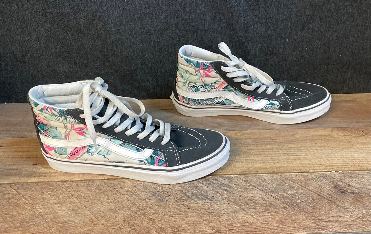 Vans Sk8-Hi Black Floral Palm Print High Top Sneakers Size Men 7 Women 8.5