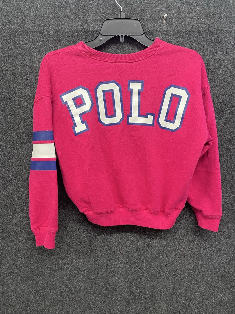 Polo Ralph Lauren Kids Pink Graphic Back Logo Stripe Sleeve Sweatshirt Sz M 8-10