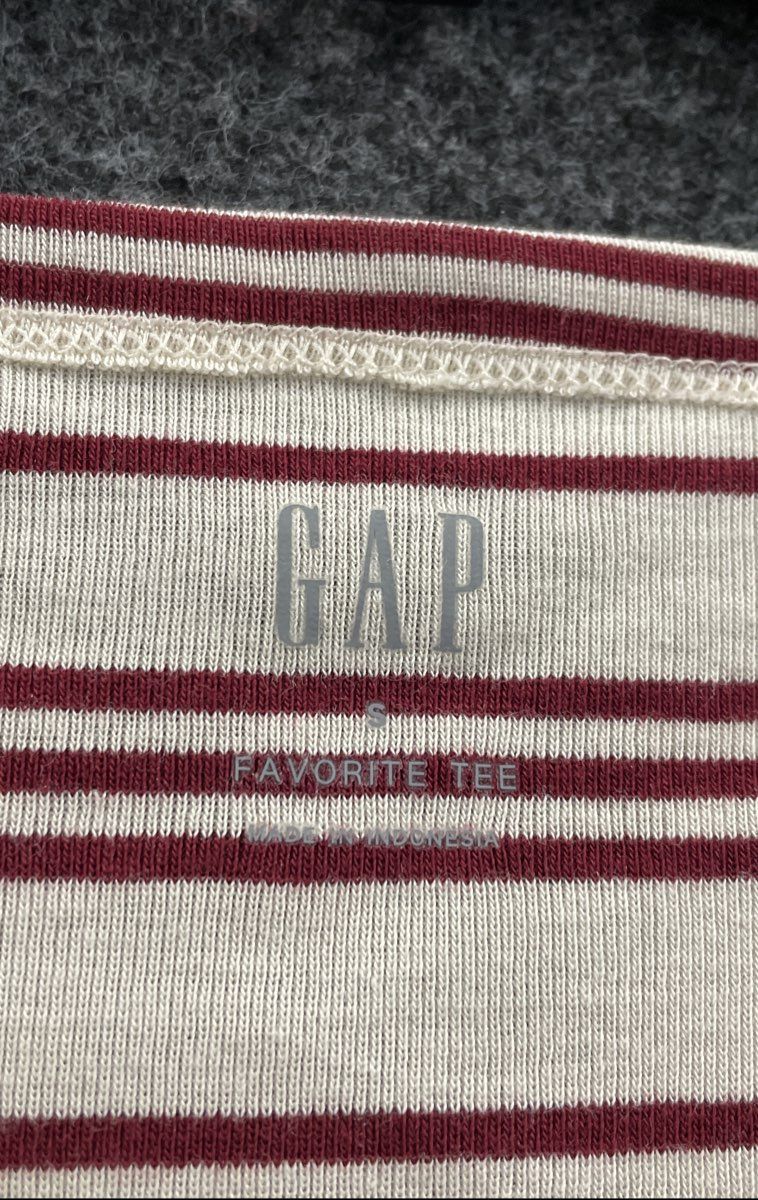 Gap Women's Favorite Tee Cream Maroon Striped Long Sleeve Cotton Modal Sz S NWT