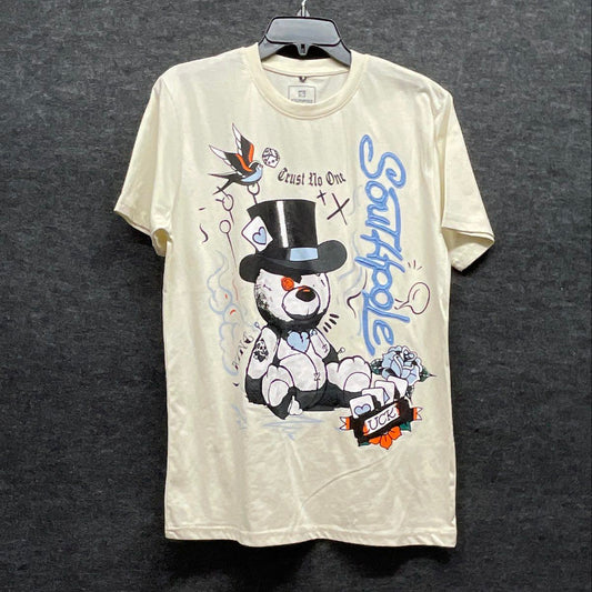 Southpole Men's Cream Graphic T-Shirt Trust No One Tattoo Bear Streetwear Sz M