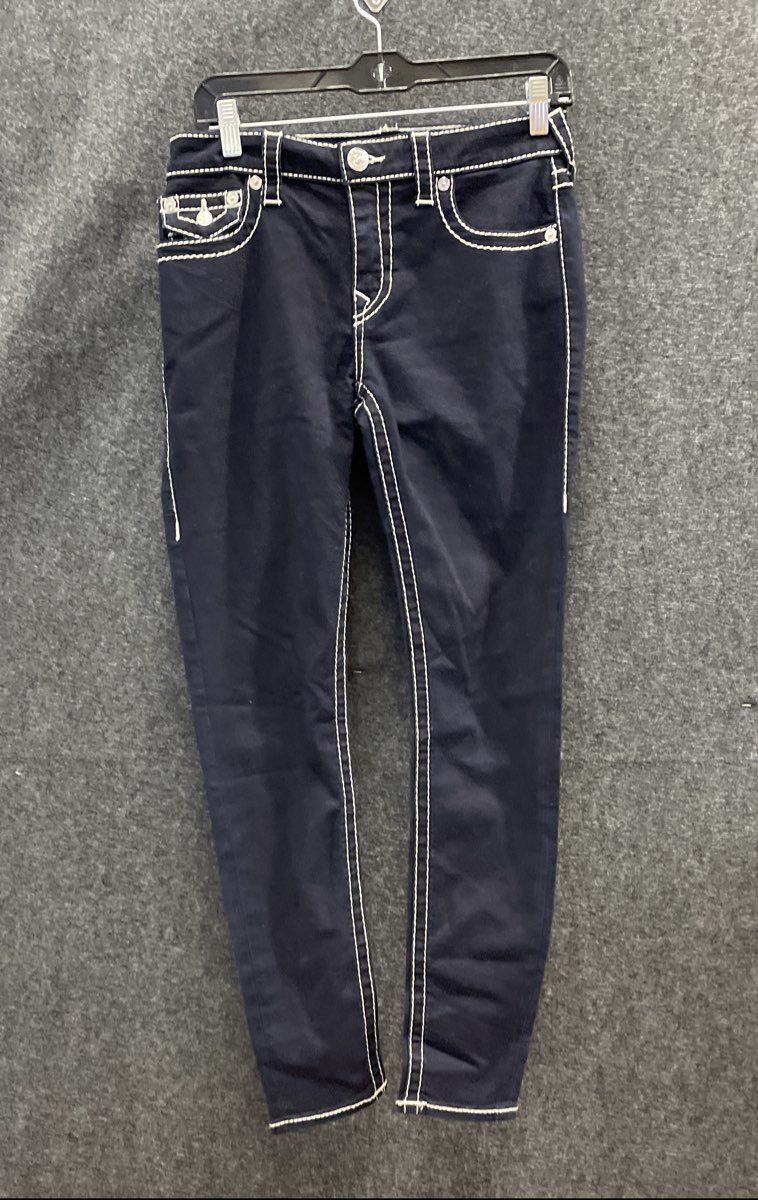 True Religion Women's Jennie Curvy Mid Rise Skinny Black Jeans Size 28