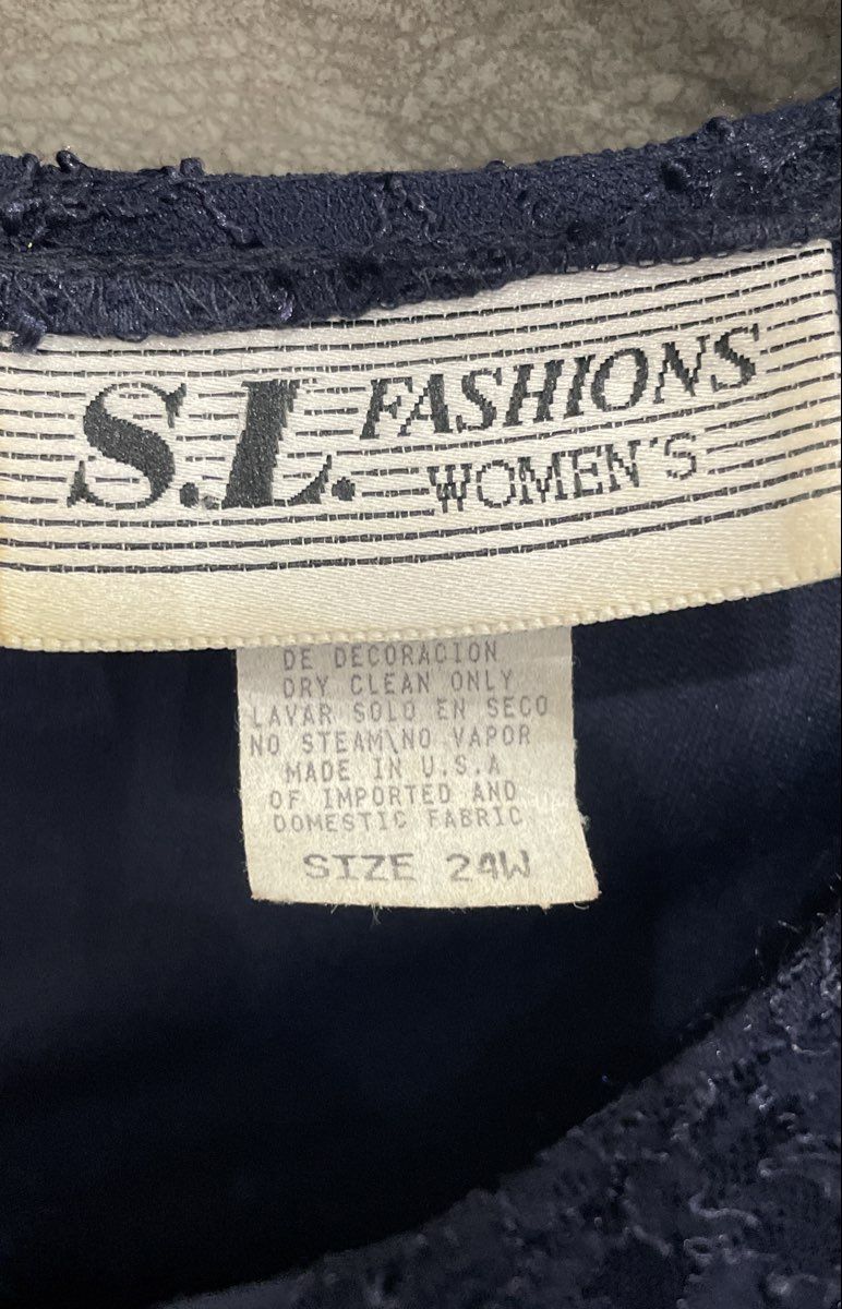 Vintage 90s S.L. Fashions Women's Navy Blue Floral Lace Pleated Dress Sz 24W