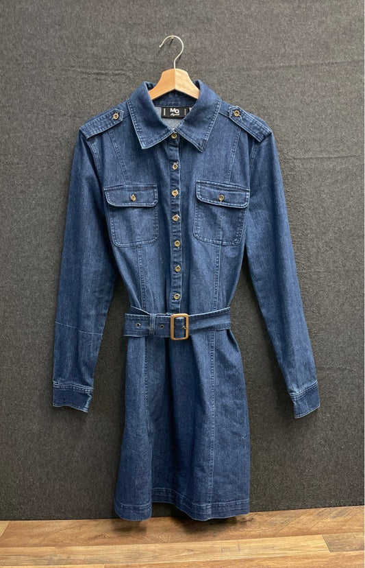 Vintage MG Originals Women's Blue Long Sleeve Button Up Denim Dress Sz L