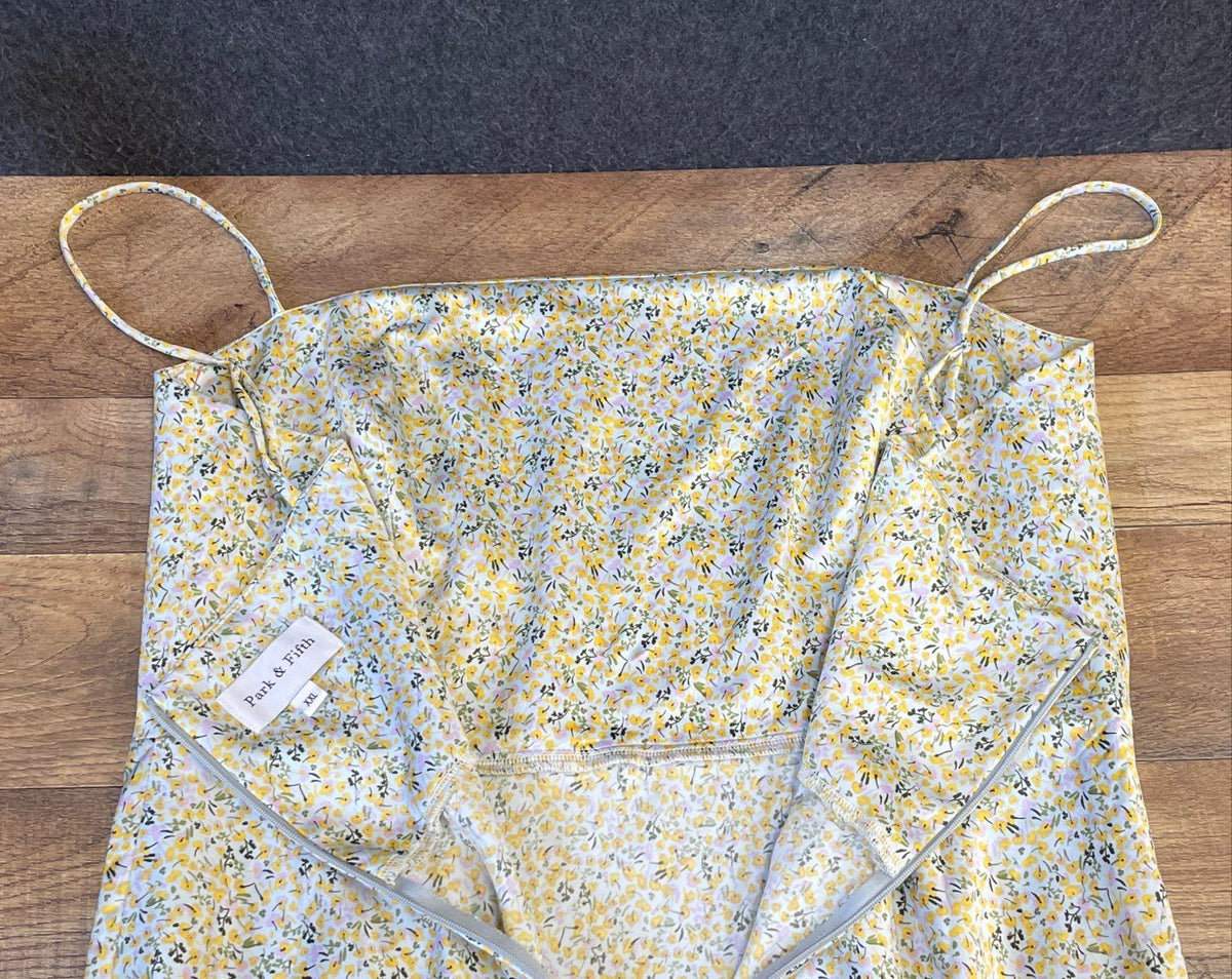 Park & Fifth Women's Yellow Floral Satin Cowl Neck Slip Maxi Dress Sz XXL