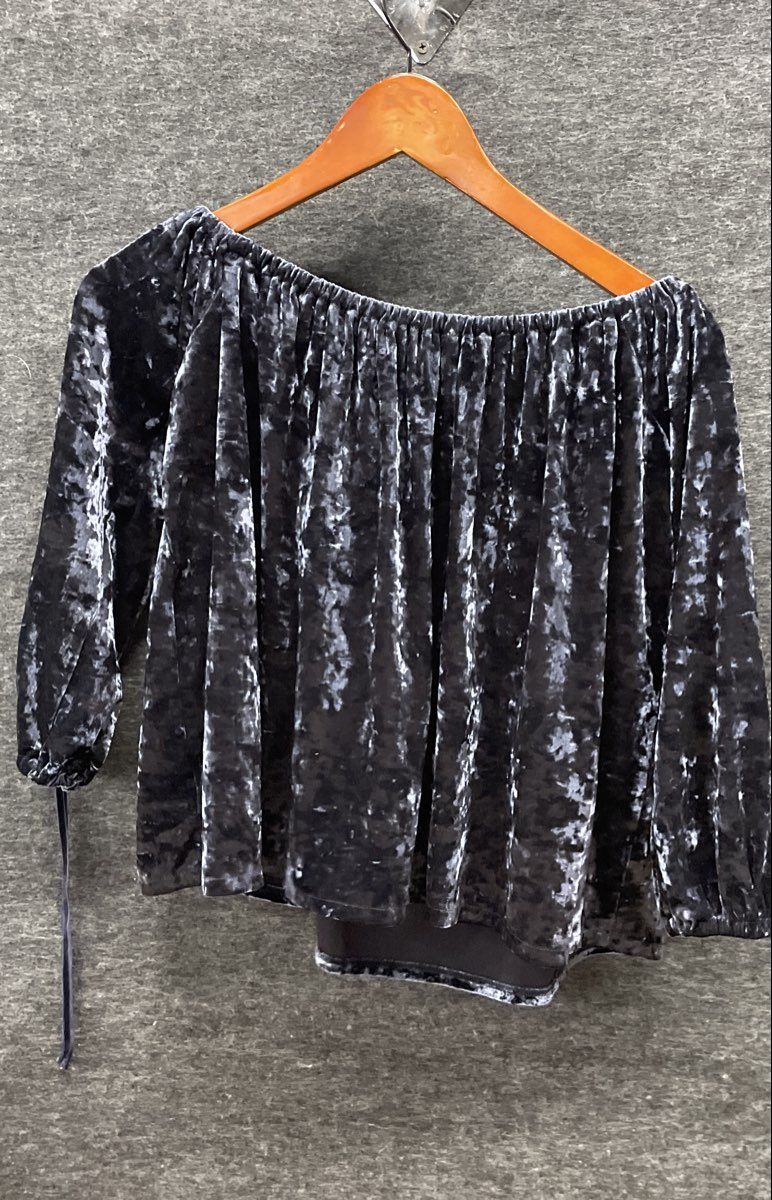American Eagle Outfitters Women's Blue Crushed Velvet Off Shoulder Blouse Sz S