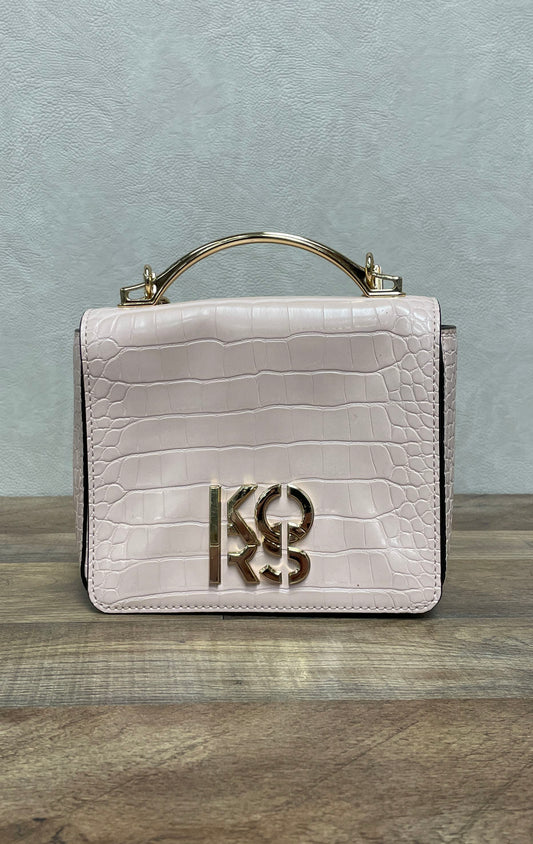 Michael Kors Pink Croc Embossed Small Top Handle Crossbody Bag Gold Hardware