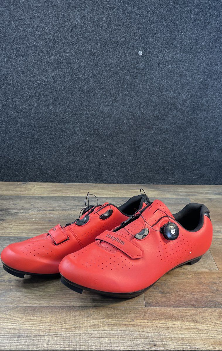 Vceyhim Red Road Cycling Shoes Dial Tension Closure Cleat Compatible Size 11