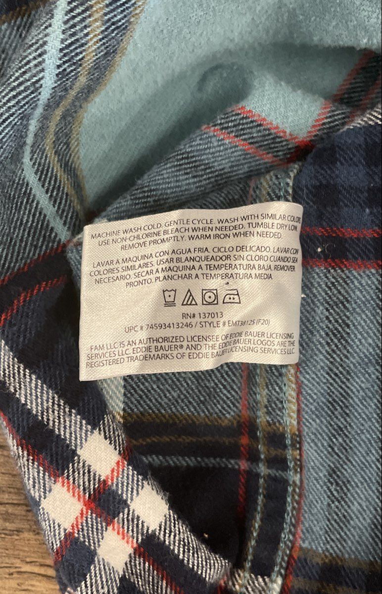 Eddie Bauer Men's Blue Plaid Flannel Long Sleeve Button Down Shirt Size L