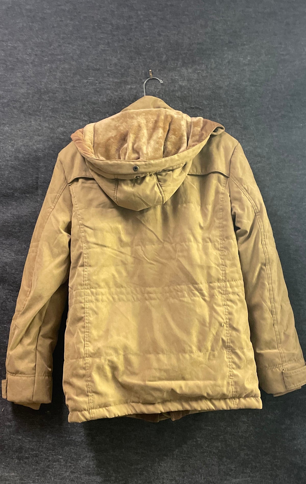 Aptro Men's Tan Hooded Outdoor Fashion Jacket Fleece Lined Multi-Pocket Sz M