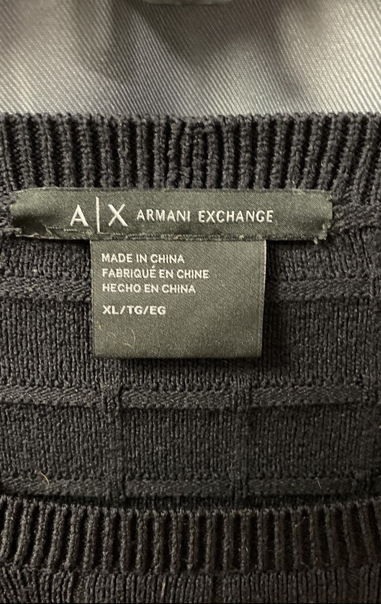 Armani Exchange Men's Black Window Pane Grid Texture Crew Neck Sweater Sz XL