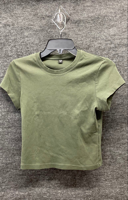 Uniqlo Women's T-Shirt Olive Green Cropped Crewneck Size S